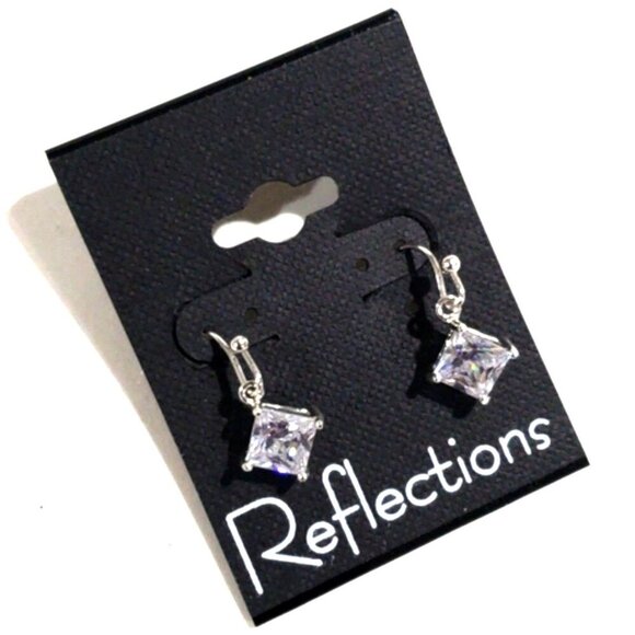 Silver Crystal Drop Earrings – Sparkling Square-Cut Cubic Zirconia, Lever-bsck - Picture 3 of 10